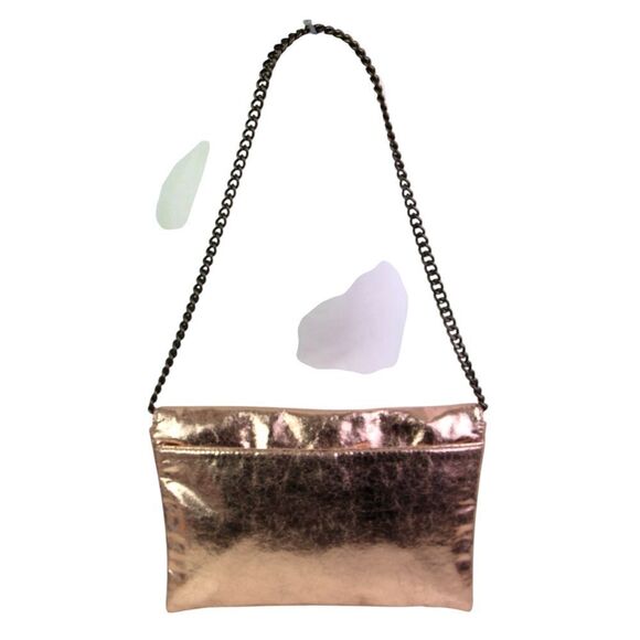J.CREW PINK GOLD COATED CANVAS CHAIN STRAP ENVELOP SHOULDER BAG HANDBAG CLUTCH - Picture 5 of 12